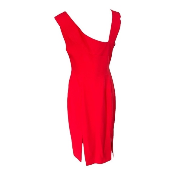 Black Halo Red Date Night Asymmetrical Dress Size 10 Cocktail Bodycon Midi Party - Picture 3 of 14